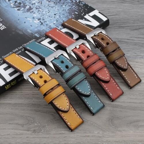 Vintage Handmade Watchband 18mm 20mm 22mm 24mm Genuine Leather Watch Straps Male Replacement Wistband Bracelet for Panerai