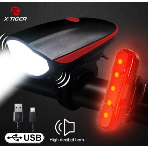 Bike Horn Light Bicycle Bell USB Charging Bicycle Light Cycling Multifunction Ultra Bright With Electric 120dB Horn Bell