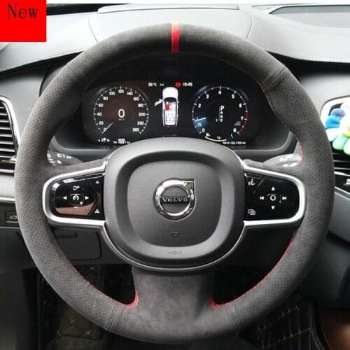 Hand-Stitched Leather Suede Car Steering Wheel Cover for Volvo S80 S90 V40 V60 V90 XC90 XC60 Car Accessories