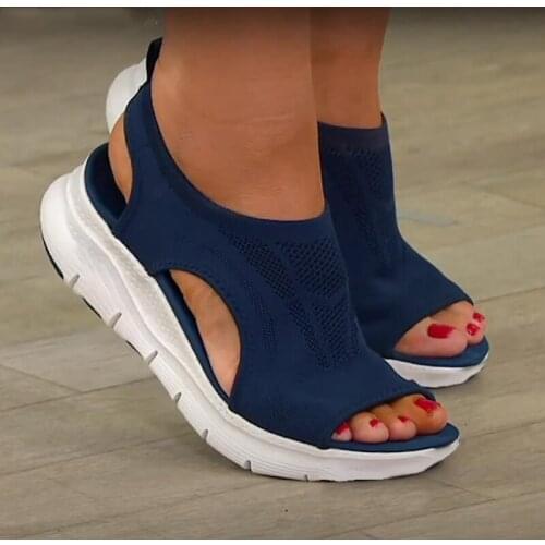 Women Sandals Mesh Casual Ladies Wedge Shoes Solid Color Platform Slip-On Female Sandalias Soft Thick Bottom Mujer