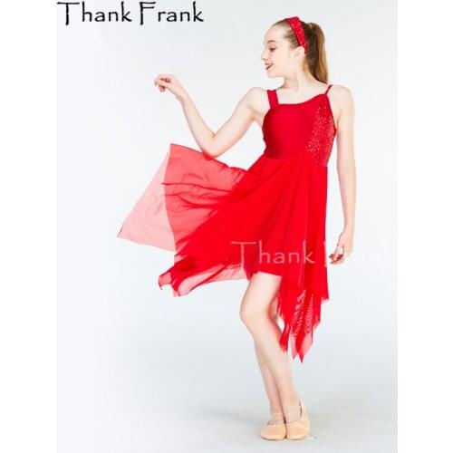 Thank Frank Sequin Chiffon Camisole Latin Dress Girls Adult Red Ballet Lyrical Contemporary Dance Costume C370