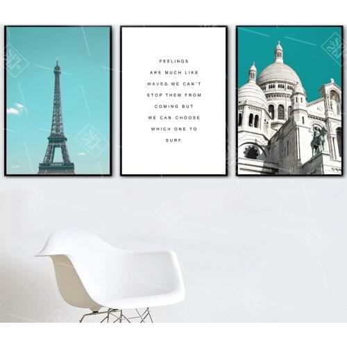 Modern Canvas Art landscape Posters Paris Tower Sacre Coeur Basilica Church Painting Nordic Prints Wall Pictures For Living Room