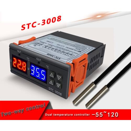 STC-3008 Dual Digital Temperature Controller Incubator Thermostat Two Relay Output Thermoregulator Heater Cooler Control Switch