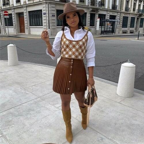 Slim A-line Solid Color Drape Female PU Half Skirt Ladies Pleated Single-breasted Short Skirt High Waist Sexy Fashion Y2k Skirt