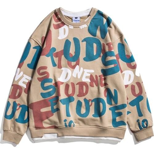 Spring Autumn New Fashtion Streatwear Letter Loose Cotton Pullover Graffiti Letter Print Unisex For Teenagers