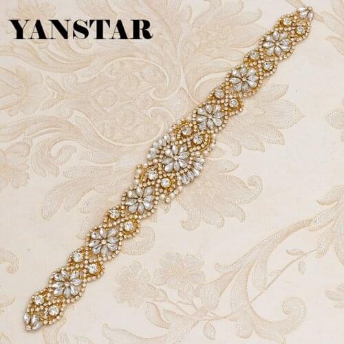 YANSTAR 5Pcs Wholesale Bridal Sash Hand Beaded Sewing Crystal Rhinestone Appliques Iron On For Wedding Dresses Sash Belt YS835