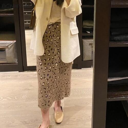 Skirts Women Loose Comfortable Knitting Casual Autumn All-match Leopard High Waist Ladies Korean Style Fashion Mid-calf Elegant