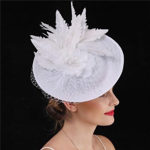 White Black Flower Nice Party Fascinator Ladies Hat Wedding Women Headwear Mesh Millinery Cap Veils Hair Accessories Leaf Decor