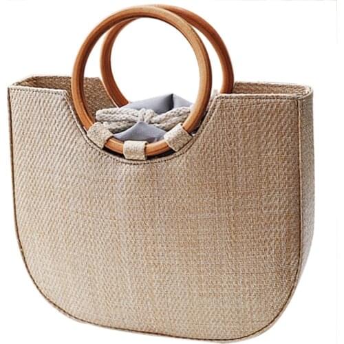 Rattan Bag Women Summer Straw Bag Fashion European And American Beach Bag Qoven Solid Wood Wild Shoulder Messenger Bag(B Khaki