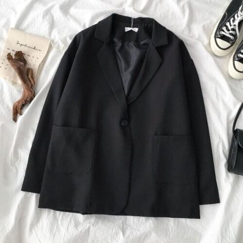 Spring Autumn Retro Elegant Black Blazers Women Korean Fashion Single Button Notched Pure Blazer Female All Match Chic Clothing
