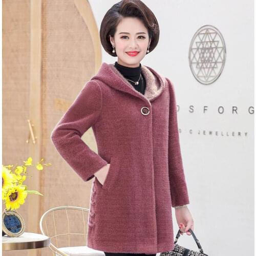 Women Autumn Winter Fashion Faux Minkl Fur Coat Female Medium Hooded Cardigan Outercoat Ladies Solid Elegant Overcoat Z154