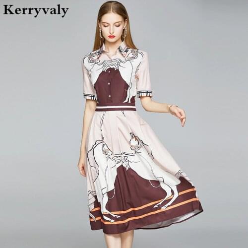 Fashion Position Floral Printed Summer Midi Dress Robe Femme T 2021 Vestidos Blancos Shirt Runway Party Dress Glamaker K7313