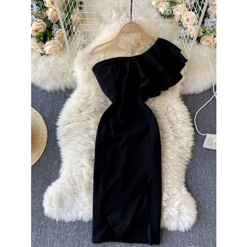 Sexy Slash Collar Ruffle Party Dress Women Elegant Off Shoulder High Waist Bodycon Vestidos Female Spring Summer New 2021 Robe