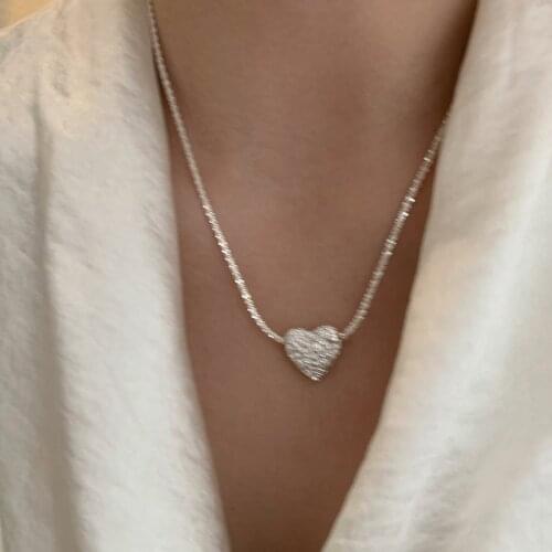 Origin Summer Vintage Silver Color Sparkly Starburst Fishbone Chokers Necklace for Women Love Heart Pendant Necklace Jewelry