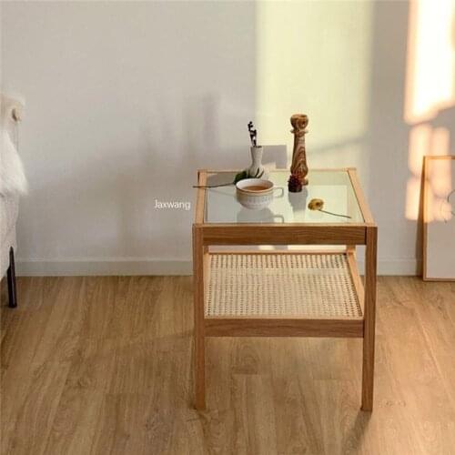 Rattan Coffee Table Ins Solid Wood Side Table Square Wicker Small Japanese Tea Table Square Glass Cabinet Korean Bedside Tables