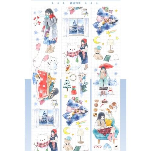 1 Loop Masking Tape Sample Sound Snow Water, Paper, Pet Whale Falling Impression Tape, 80cm