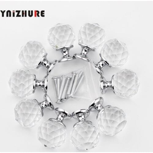 30mm 10Pcs Crystal Ball+Zinc Alloy Furniture cupboard wardrobe Cabinet Drawer Dresser Door Pulls Knobs Handles with screw