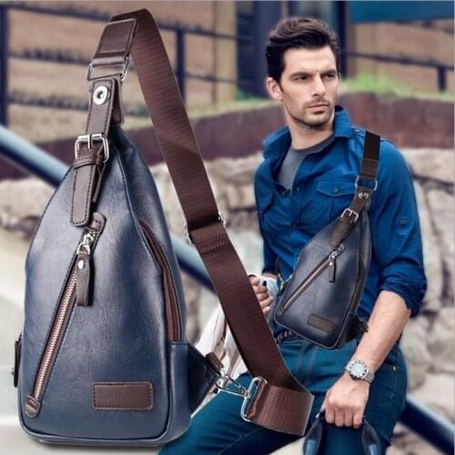 2002casual Men Chest Bag Waterproof PU Leather Messenger Bag Male Fashion Pillow Shoulder Bag Large Multifunction Crossbody Bags