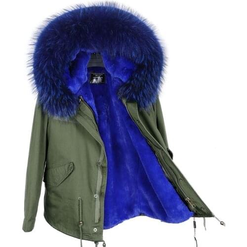 2020 new style raccoon fur collar, sapphire liner, detachable warm jacket short