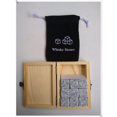 3 colors 9pcs/set Whiskey Stones with wooden box+velvet bag whisky whiskey rocks stones cube stone wooden box free shipping