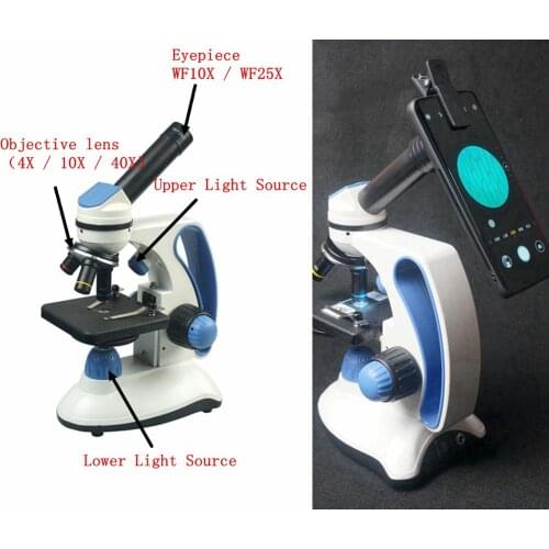 40X-1000X Biological Microscope Student Laboratory Lab Education LED Can be Observed By A Mobile Phone