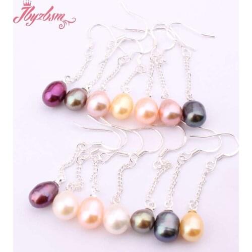 5-6x6-7mm Natural Oval Freshwater Pearl Stone Beads White Tibetan Silver Dangle Hook Earrings 1 Pair, Wholesale Free Shipping