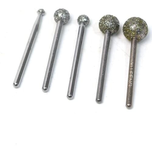 5pcs/set Ball Round Diamond Burr Bits Engraving Carving Rotary Tool Shank 3mm Head 4