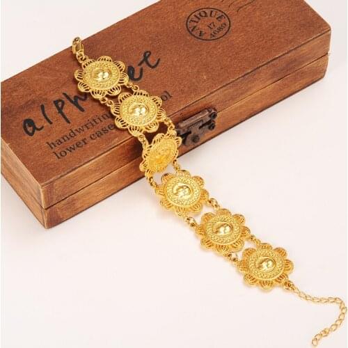Bangrui New Trendy Coin Bracelet for Women,Coins Bangle Gold Color Jewelry Ethiopian/Africa / Arab Gifts