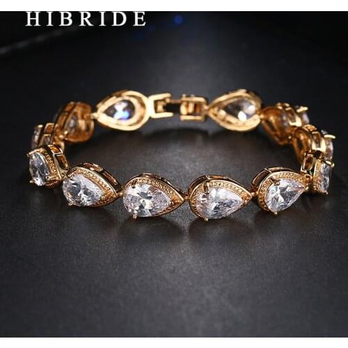 HIBRIDE JEWELRY Brand AAA CZ Stone Wedding Bracelets, Classic Water Drop Shape Bracelets&Bangles For Women Gifts,B-003