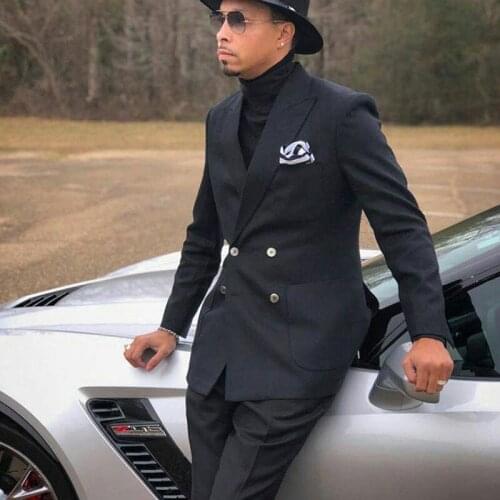 Black Men Suits Groomsmen Wedding Tuxedo Business Men Blazer Peaked Lapel 2Piece Terno Slim Fit Masculino Costume Homme Party