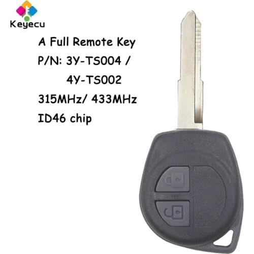 KEYECU Remote Control Car Key - 2 Buttons & 315MHz/ 433MHz & ID46 Chip & HU87 Blade - FOB for Suzuki Grand Vitara Swift Splash