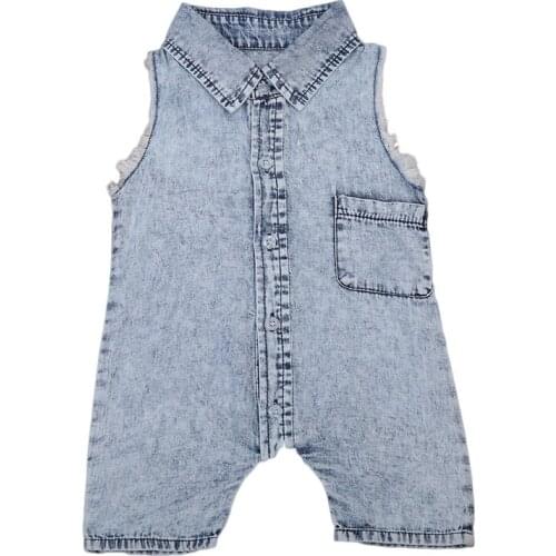 High Quality Newborn Baby Boy Girls Clothes Sleeveless Romper Jumpsuit Outfit Denim Baby Clothing0 to 24M