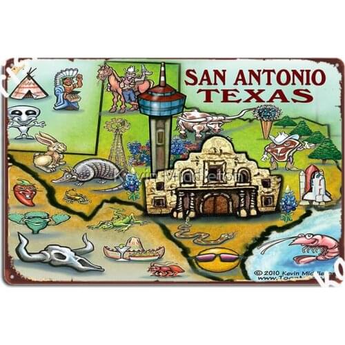 San Antonio Texas Map Metal Sign Wall Cave Kitchen Create Wall Decor Tin Sign Posters