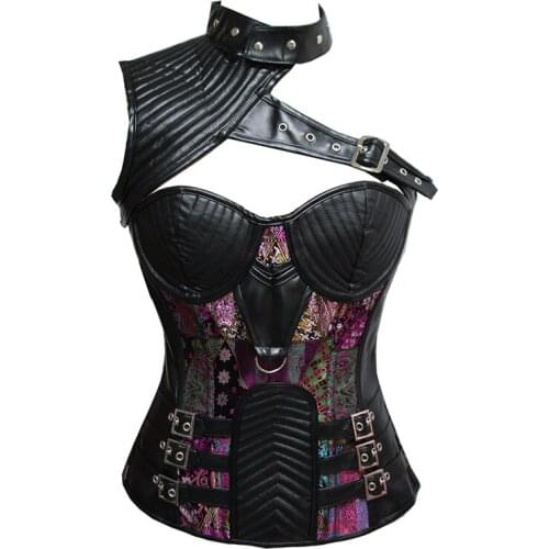 Steampunk Corsets And Bustiers Slimming Flower Pattern Sexy Purple Corselet Steampunk Burlesque Retro Corset Top Gothic Clothing