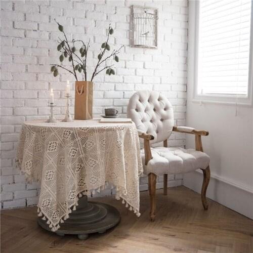 Retro Crochet Round Tablecloth Knitting Cutout Coffee Table Cover European Style Shooting Background Cloth Home Decoration