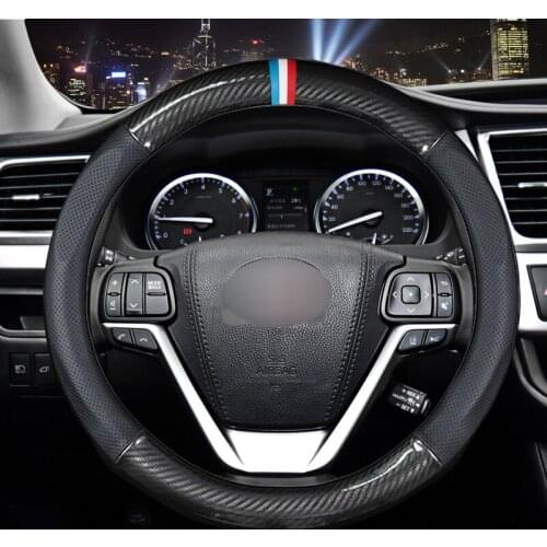 MIDOON Carbon Fiber Cow Leather Car Steering Wheel Cover For Toyota Corolla CHR Avensis RAV4 Auris Yaris Land Cruiser Prado