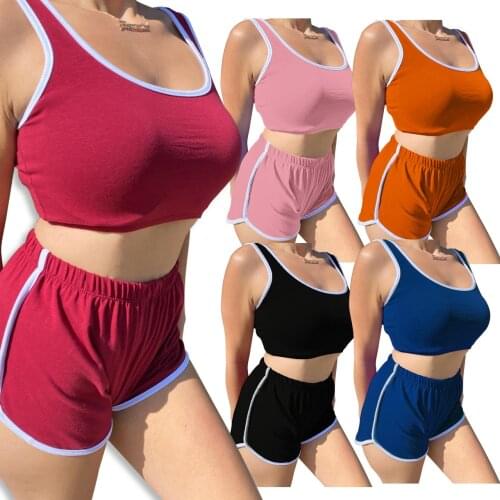 2021 Fashion Trend Summer New Womens 2Pcs Suit Workout Gym Running Sports Bra Crop Tops Tank Shorts Athletic Set Solid Outfits