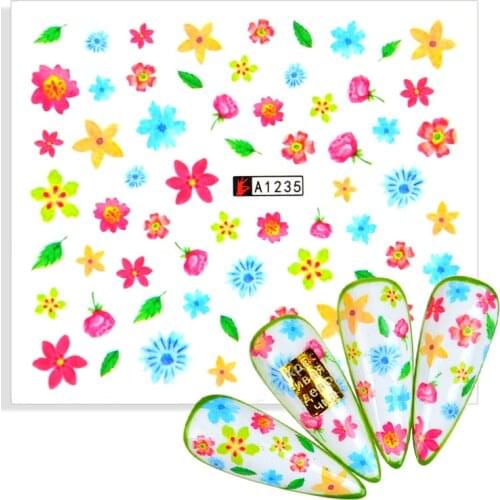 Cartoon Plant Nails Water Sticker Forest Flowers Fresh Flowers 3D Nail Decals Small Fresh Style Fashion Decoration Accessories