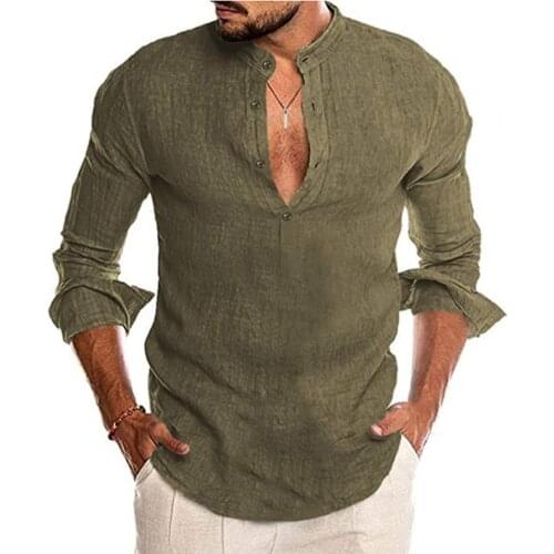 Men Cotton And Linen Shirt 2021 Summer Fashion Solid Long Sleeve Tops Shirts Mens Casual Loose Turn-Down Collar Stretwears