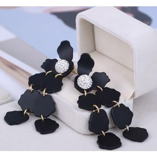 Soft pottery full rhinestone resin petal long fashion and elegant multicolor earrings