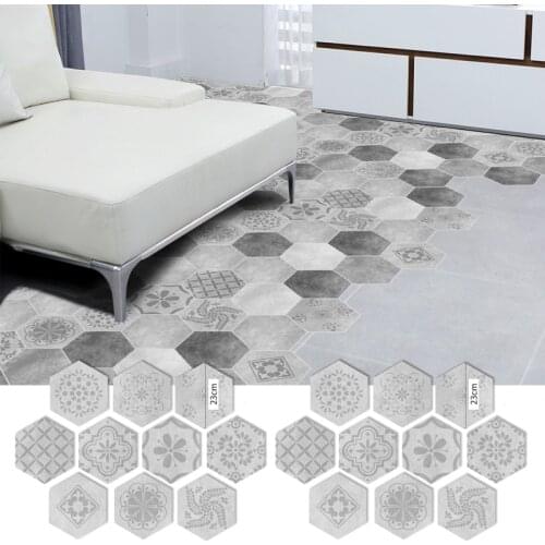 PVC Floor Splicing Tile Stickers Hexagonal Non-Slip Waterproof Self-Adhesive Wall Sticker for DIY Home Decor Living Room Kitchen