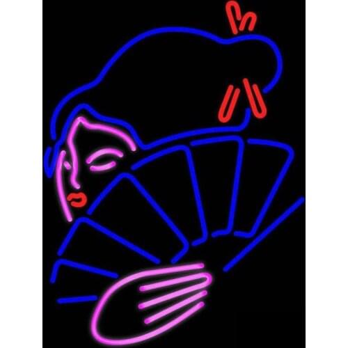 Neon Sign For Japanese Girl With Fan Real Glass Tubes Lamp Culture Lamp resterant light advertise custom LOGO Handmade art light