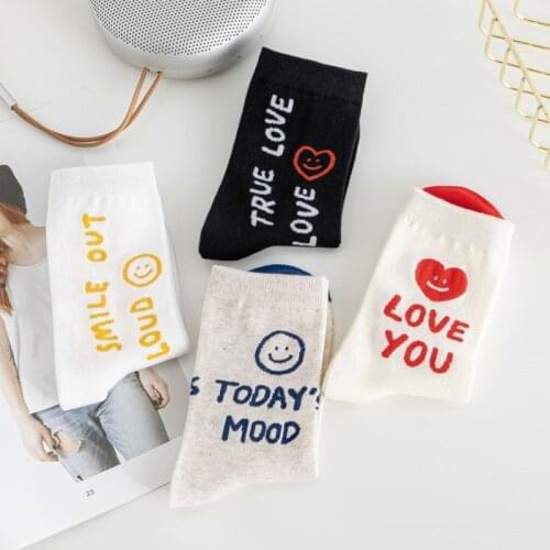 Letter socks couple smiley heart cartoon kawaii skarpetki damskie happy sokken women sports meia designer woman cotton sock