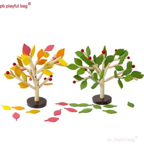 PB Playful Bag Wood Green Leaves Building Montessori Early Educational Toy Wooden Assembled Tree Childrens Creative Gifts UG38