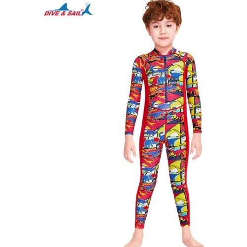 Kids Lycra Water Sport One Piece Rash Guard Beach Suit Boys Sun Protection UPF50+ Long Sleeves Full Body Surfing Diving SwimSuit