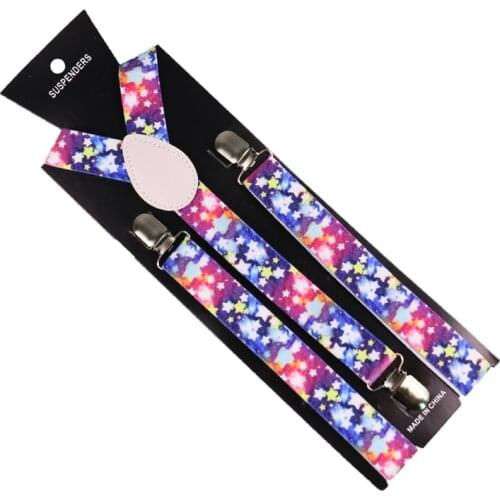 Winfox 2.5cm Wide Colorful Elastic Braces Star Pattern Men Women Clip on Suspenders Adjustable Clothes Pants