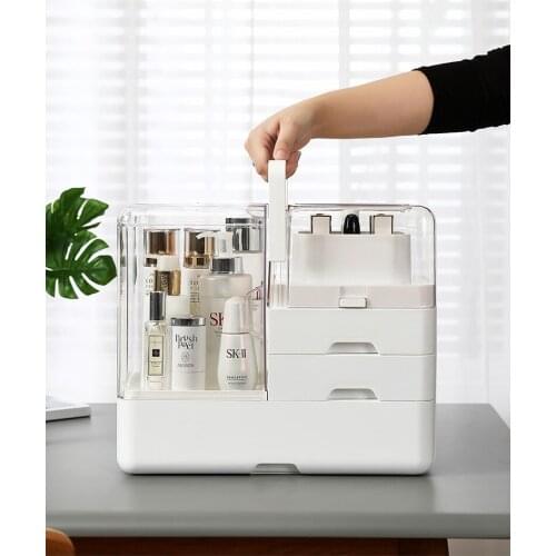 Dustproof Household With Smart Lifting Desktop Dressing Table Large Capacity Cosmetic Storage Rack