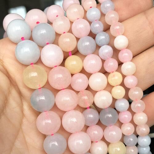 Colorful Morganite Stone Beads for Jewelry Making 6 8 10mm Smooth Round Loose Spacer Beads DIY Bracelet Charms Accessories 15