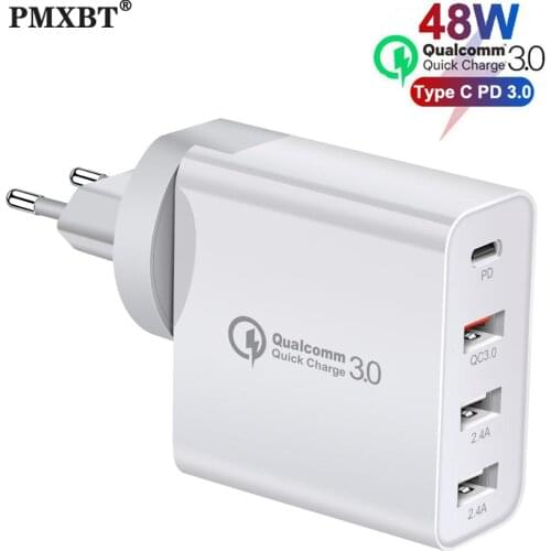 48W Quick Charger Type C USB PD Charger for Samsung Xiaomi iPhone Huawei Android 3.0 4.0 Fast Wall Charger US EU UK Plug Adapter