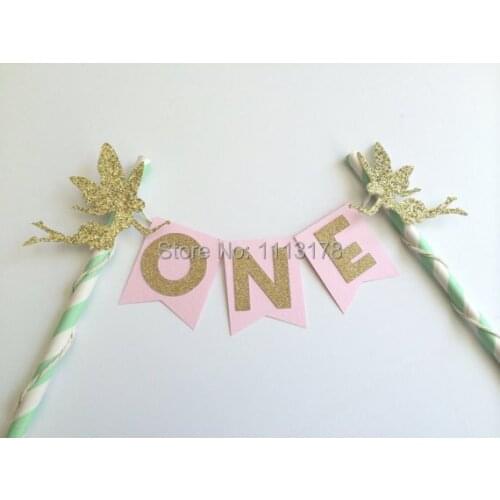 Fairy Pink, Gold and Mint Cake Bunting Banner. 1st Birthday Cake Decor. Princess Party birthday baby shower decor